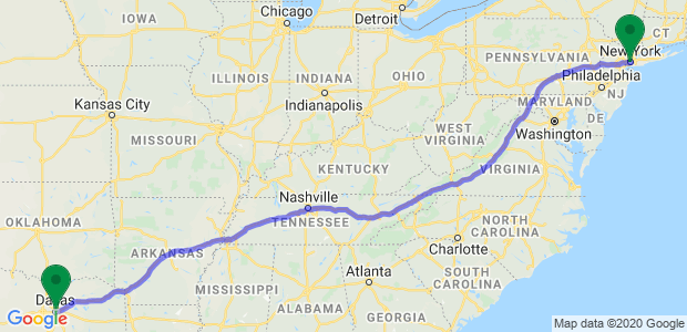 Moving from Dallas to New York  Map