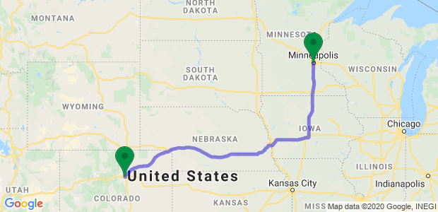 Denver to Minneapolis Movers Map