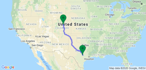 Denver, CO to Austin, TX Movers Map