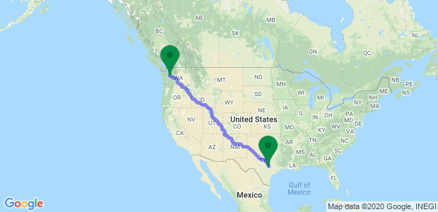 Seattle to Austin Movers Map