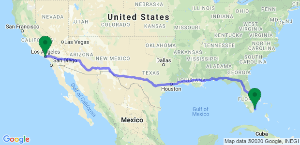 Moving from Miami To Los Angeles Map