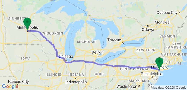 Relocating from NYC to Minneapolis Map