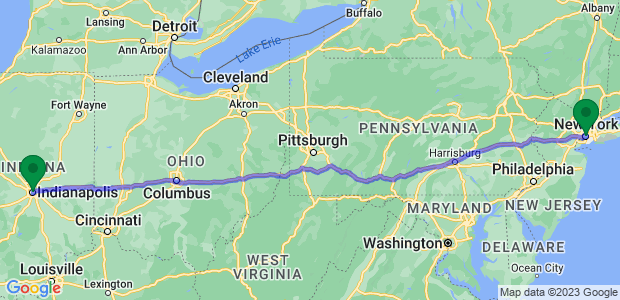 Indianapolis to New York Movers Map