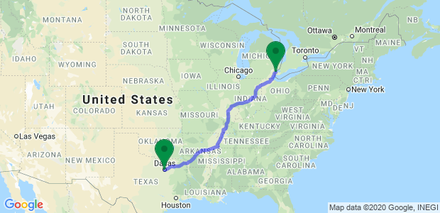 Moving from Detroit to Dallas, TX Map