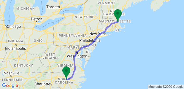 Moving from Boston to Raleigh Map