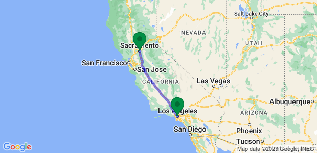 Los Angeles to Sacramento Movers Map