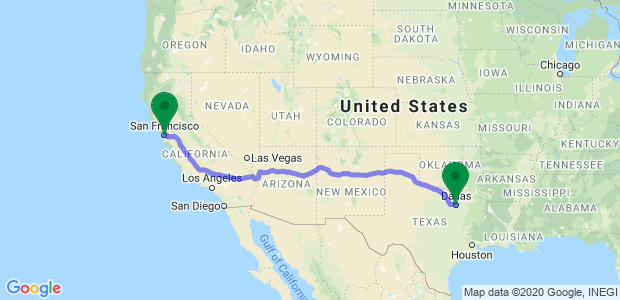 San Francisco to Dallas Movers Map