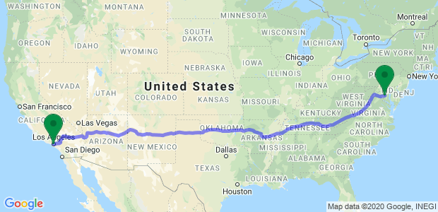 Moving from Washington DC to Los Angeles Map