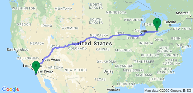 Moving from Detroit to San Diego, CA Map