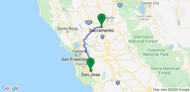 San Jose to Sacramento Movers Map