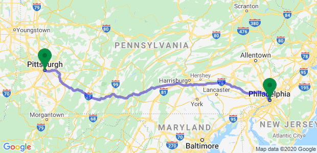 Philadelphia to Pittsburgh Movers Map