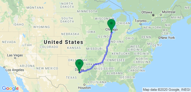 Dallas to Chicago Movers Map