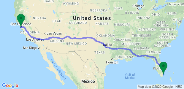 Miami to San Francisco Movers Map