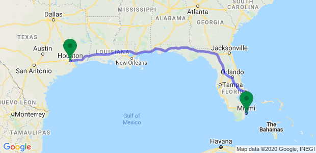 Moving from Houston to Miami Map