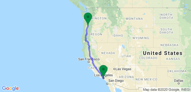 Los Angeles to Portland Movers Map