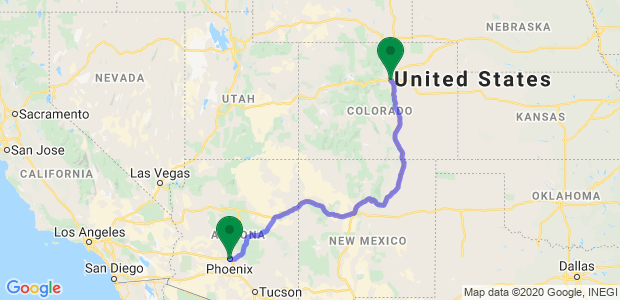 Move from Denver to Phoenix Map