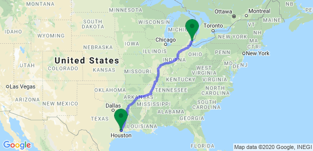 Moving from Detroit to Houston, TX Map