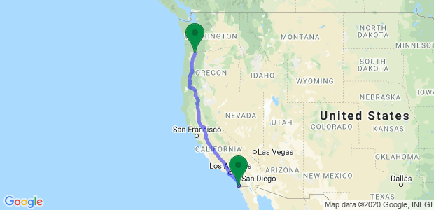 San Diego to Portland Movers Map