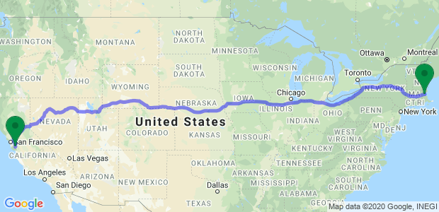 Moving From San Jose to Boston, MA Map