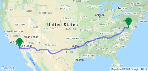 Moving from Washington DC to San Diego Map