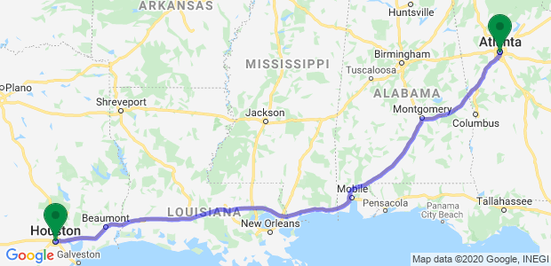 Houston to Atlanta Movers Map