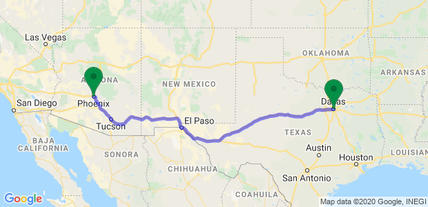 Dallas to Phoenix Movers Map