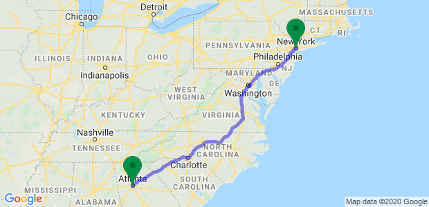 Atlanta to New York Moving Companies Map