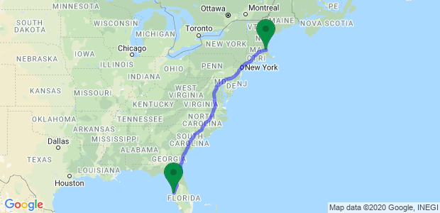 Moving from Boston to Tampa Map