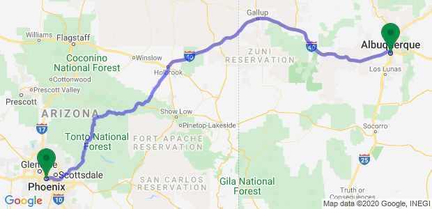 Moving from Albuquerque to Phoenix Map