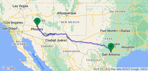 San Antonio to Phoenix Movers Map