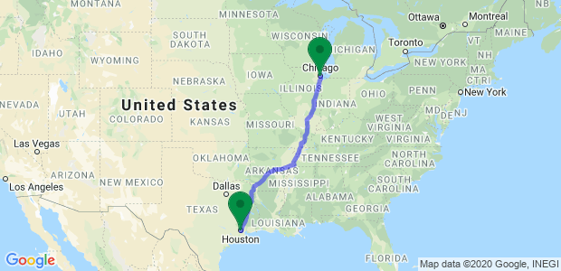 Houston to Chicago Movers Map