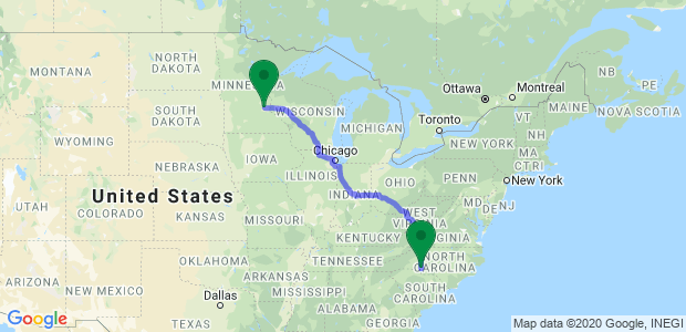 Moving from Charlotte to Minneapolis Map