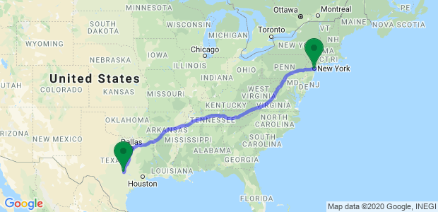 Moving from New York to Austin, Texas Map