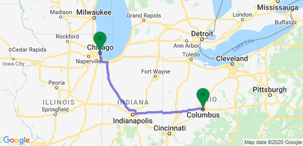 Moving from Columbus to Chicago Map