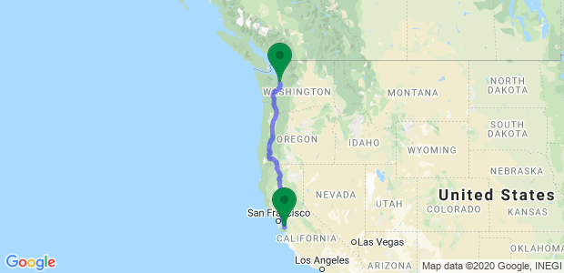 Moving from San Jose, CA, to Seattle, WA Map