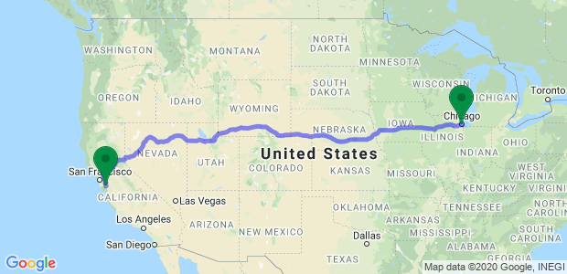 Chicago to San Jose Movers Map