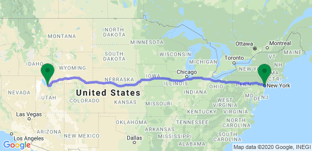 New York to Salt Lake City Movers Map