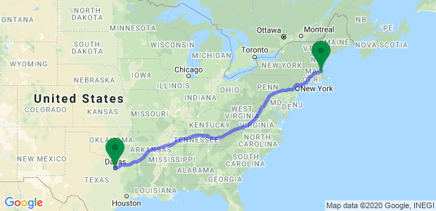 Dallas to Boston Movers Map