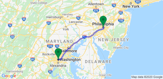 Moving from Philadelphia to Washington DC Map