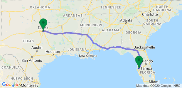 Tampa to Dallas Relocation Map