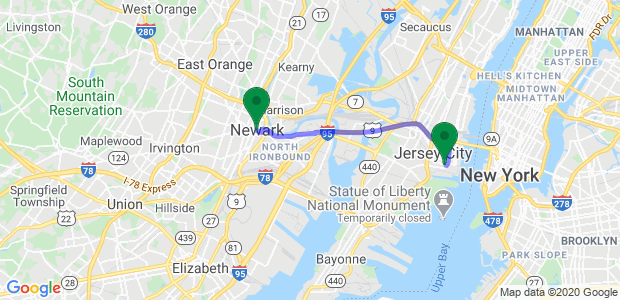 Jersey City to Newark Movers Map