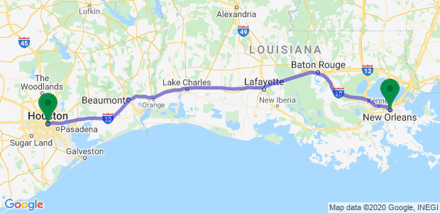 Moving from New Orleans to Houston Map