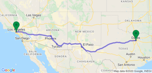 Moving from Dallas to Los Angeles Map