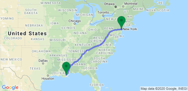 Moving from New Orleans to New York Map