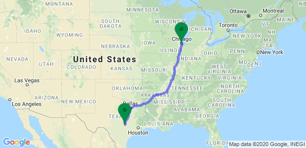 Austin to Chicago Movers Map