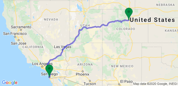 Moving Companies - San Diego to Denver Map