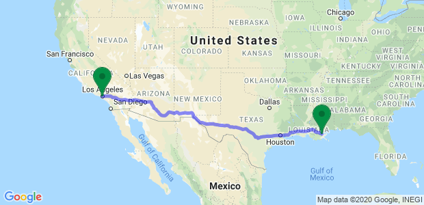 Moving from New Orleans to Los Angeles Map