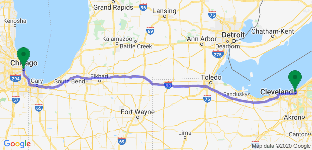 Moving from Chicago to Cleveland Map