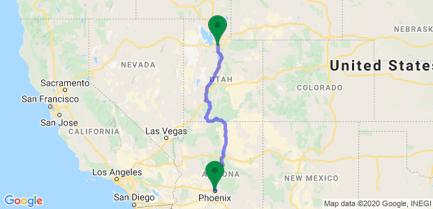 Moving from Phoenix to Salt Lake City Map