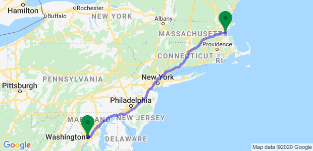 Moving from Washington DC to Boston Map